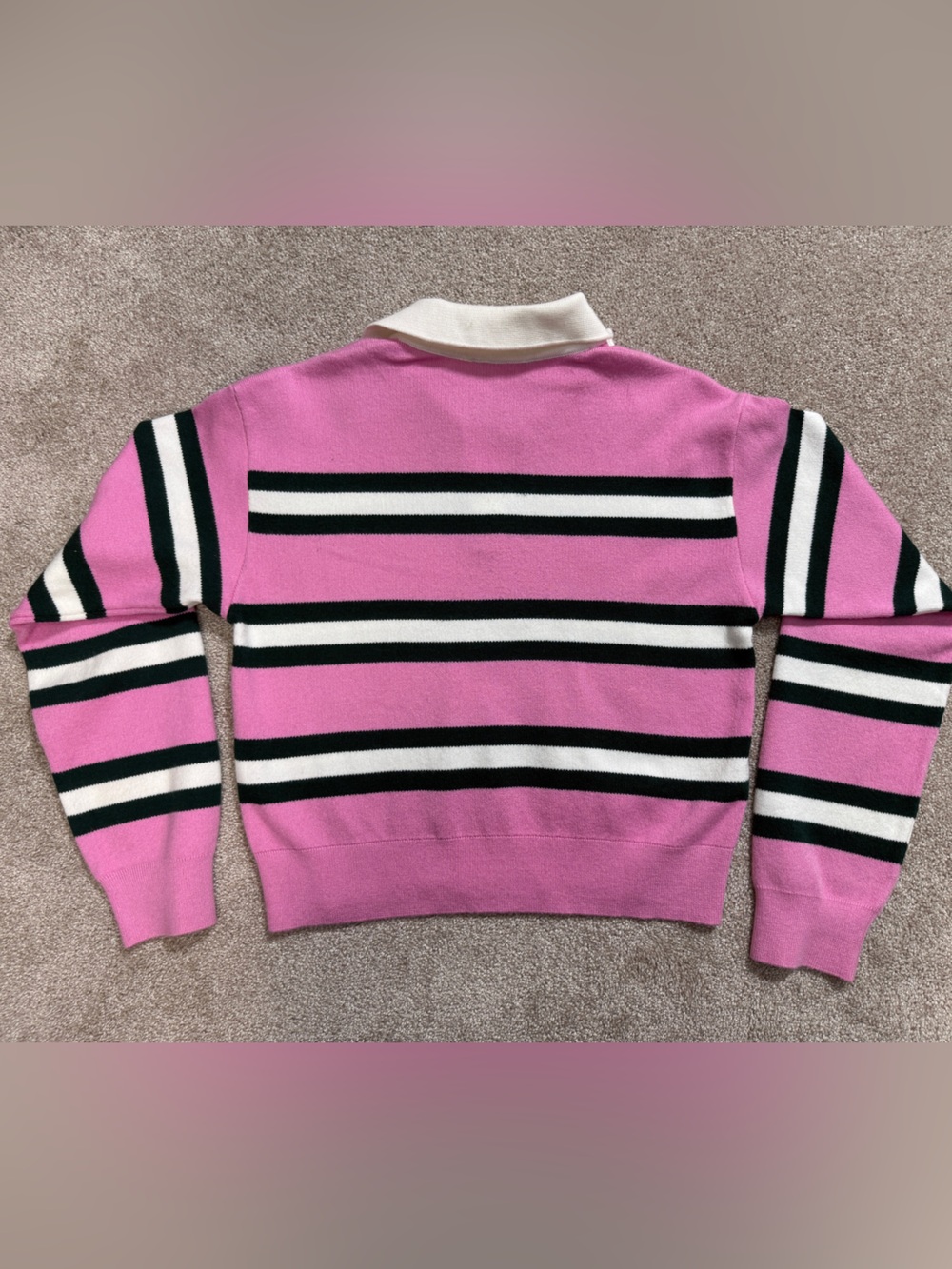 Mango Pink Green Striped Polo Collar Knit Sweater Top Small - Tennis Preppy - Picture 15 of 16